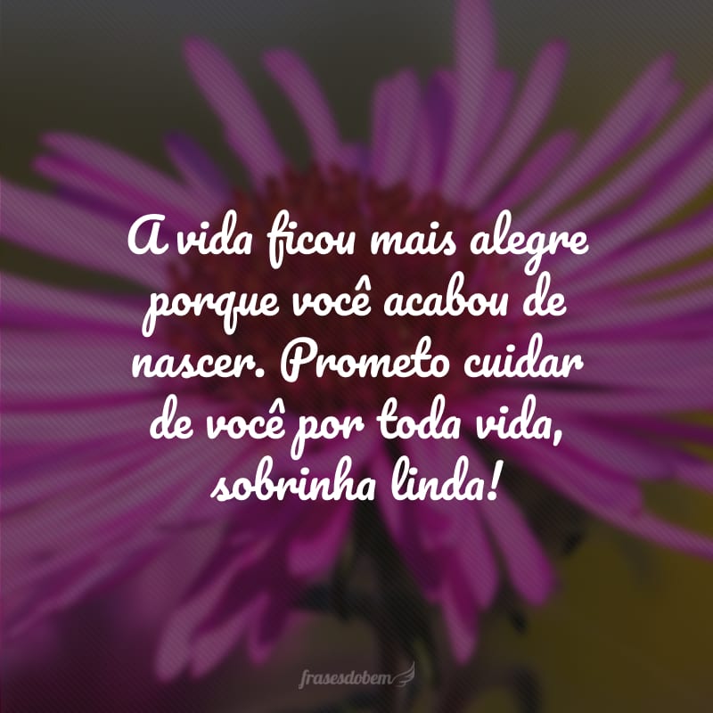 A vida ficou mais alegre porque você acabou de nascer. Prometo cuidar de você por toda vida, sobrinha linda!