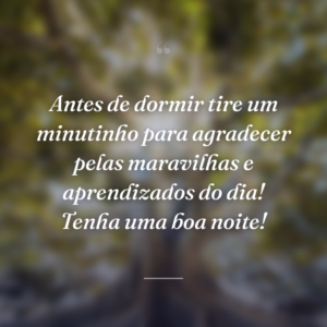 Antes de dormir tire um minutinho para agradecer pelas maravilhas e aprendizados do dia! Tenha uma boa noite!