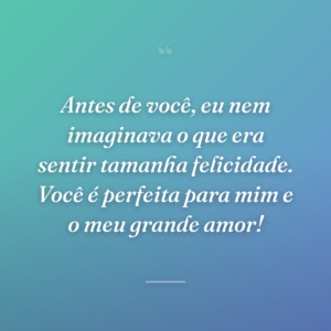 Antes de você, eu nem imaginava o que era sentir tamanha felicidade. Você é perfeita para mim e o meu grande amor!