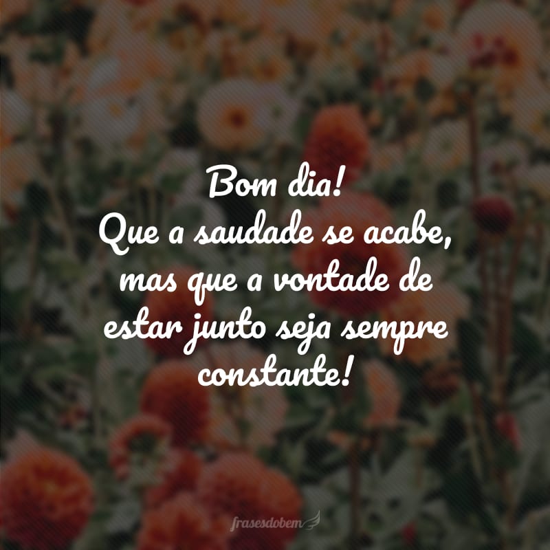 Bom dia! Que a saudade se acabe, mas que a vontade de estar junto seja sempre constante!