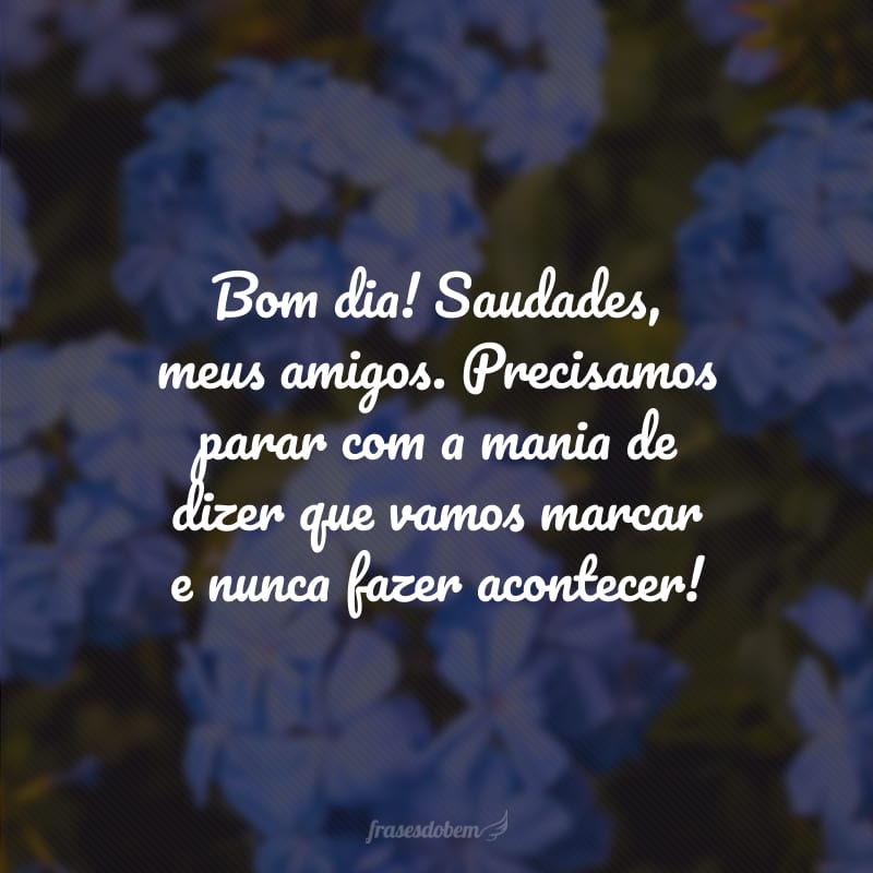 Bom dia! Saudades, meus amigos. Precisamos parar com a mania de dizer que vamos marcar e nunca fazer acontecer!