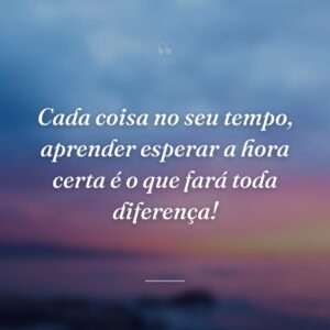 Cada coisa no seu tempo, aprender esperar a hora certa é o que fará toda diferença!