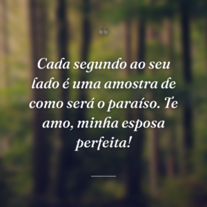 Cada segundo ao seu lado é uma amostra de como será o paraíso. Te amo, minha esposa perfeita!