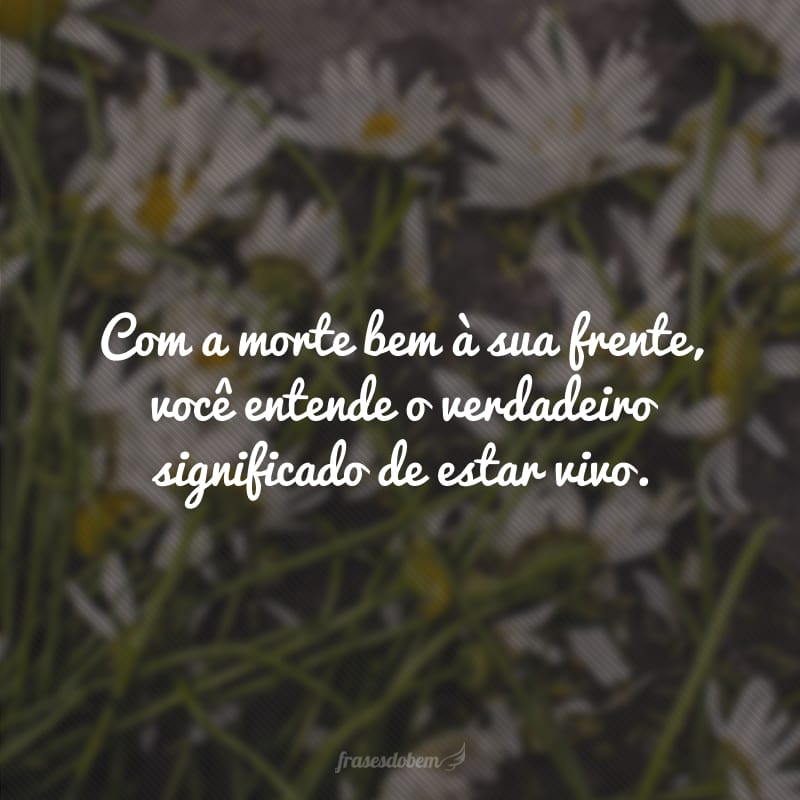 Com a morte bem à sua frente, você entende o verdadeiro significado de estar vivo.