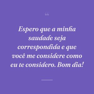 Espero que a minha saudade seja correspondida e que você me considere como eu te considero. Bom dia!