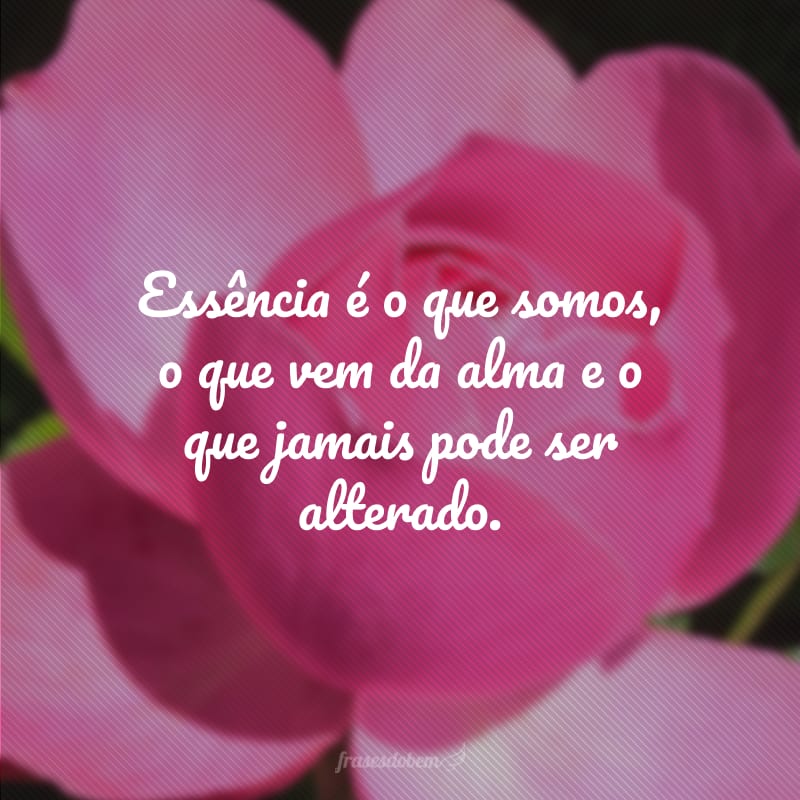 Essência é o que somos, o que vem da alma e o que jamais pode ser alterado.