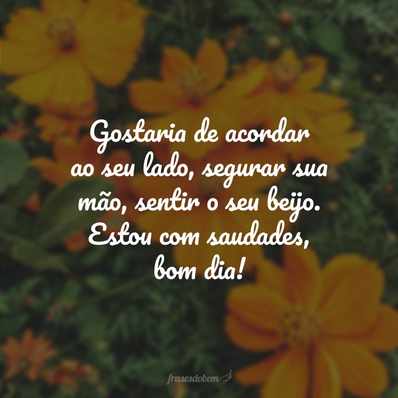 Gostaria de acordar ao seu lado, segurar sua mão, sentir o seu beijo. Estou com saudades, bom dia!