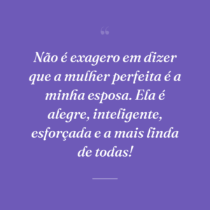 Não é exagero em dizer que a mulher perfeita é a minha esposa. Ela é alegre, inteligente, esforçada e a mais linda de todas!