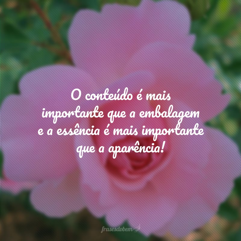 O conteúdo é mais importante que a embalagem e a essência é mais importante que a aparência!