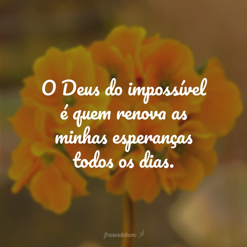 O Deus do impossível é quem renova as minhas esperanças todos os dias. 