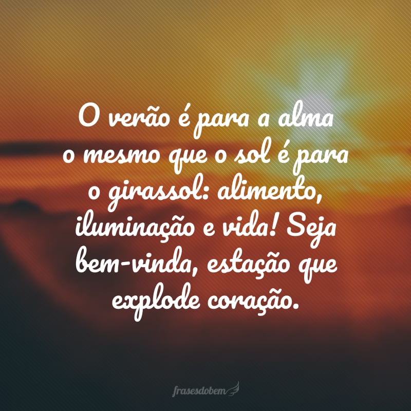 O verão é para alma o mesmo que o sol é para o girassol: alimento, iluminação e vida! Seja bem-vinda, estação que explode coração.