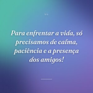 Para enfrentar a vida, só precisamos de calma, paciência e a presença dos amigos!