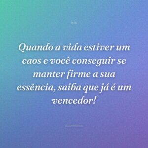 Quando a vida estiver um caos e você conseguir se manter firme a sua essência, saiba que já é um vencedor!