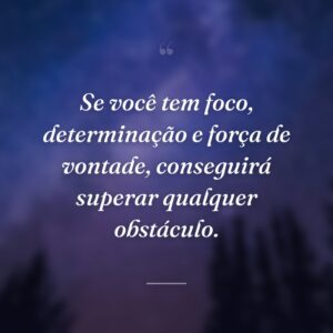Se você tem foco, determinação e força de vontade, conseguirá superar qualquer obstáculo.