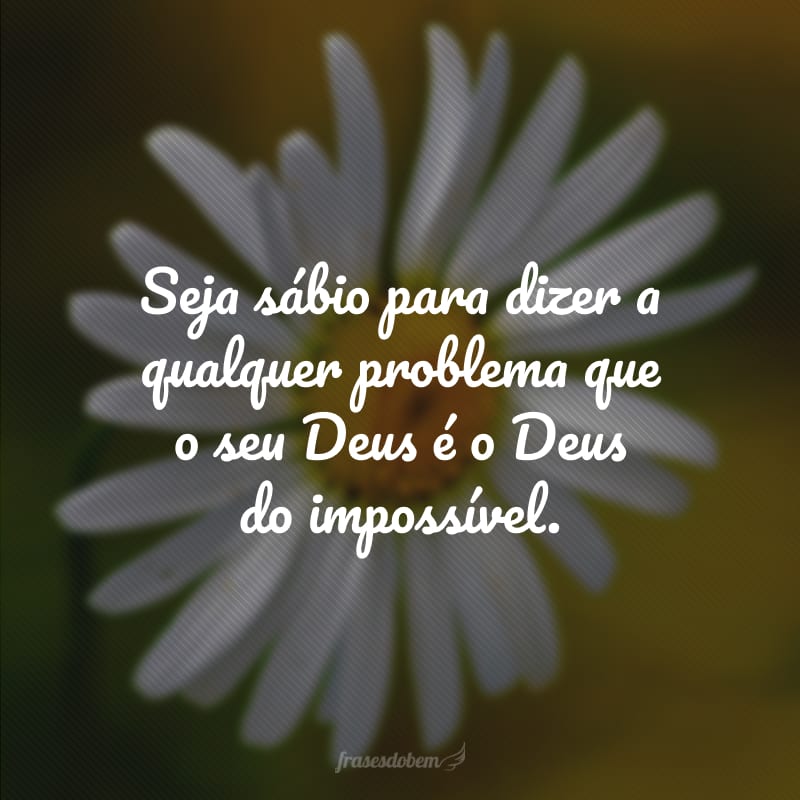 Seja sábio para dizer a qualquer problema que o seu Deus é o Deus do impossível. 