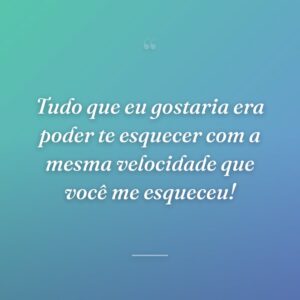 Tudo que eu gostaria era poder te esquecer com a mesma velocidade que você me esqueceu!