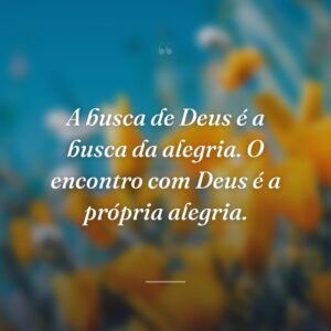A busca de Deus é a busca da alegria. O encontro com Deus é a própria alegria.