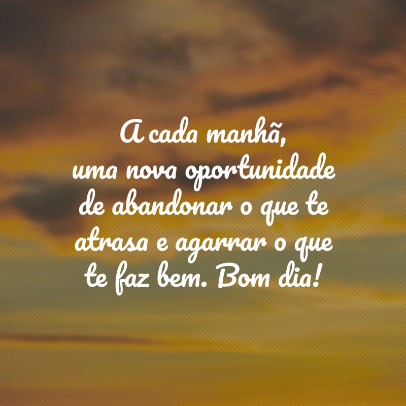 A cada manhã, uma nova oportunidade de abandonar o que te atrasa e agarrar o que te faz bem. Bom dia!