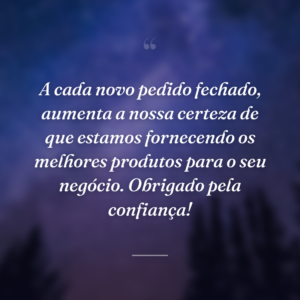 A cada novo pedido fechado, aumenta a nossa certeza de que estamos fornecendo os melhores produtos para o seu negócio. Obrigado pela confiança!