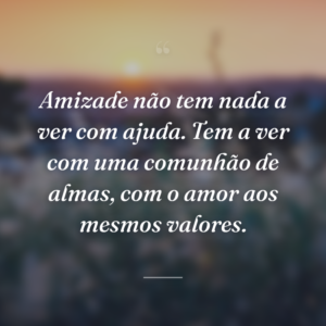 Amizade não tem nada a ver com ajuda. Tem a ver com uma comunhão de almas, com o amor aos mesmos valores.