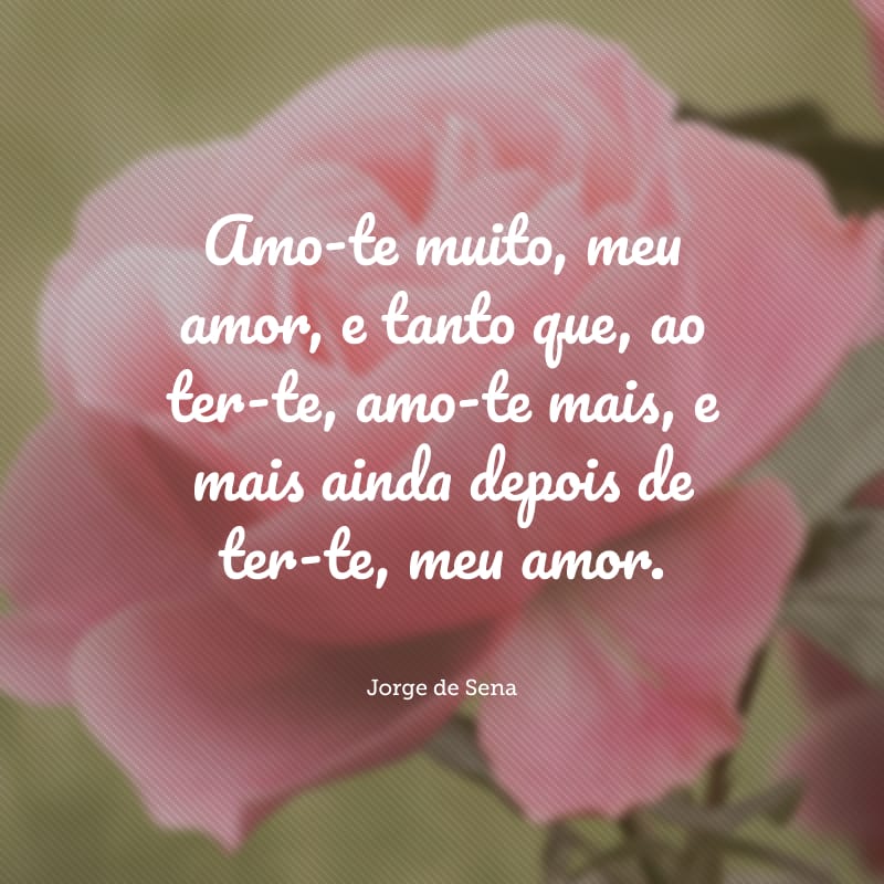 Amo-te muito, meu amor, e tanto que, ao ter-te, amo-te mais, e mais ainda depois de ter-te, meu amor.