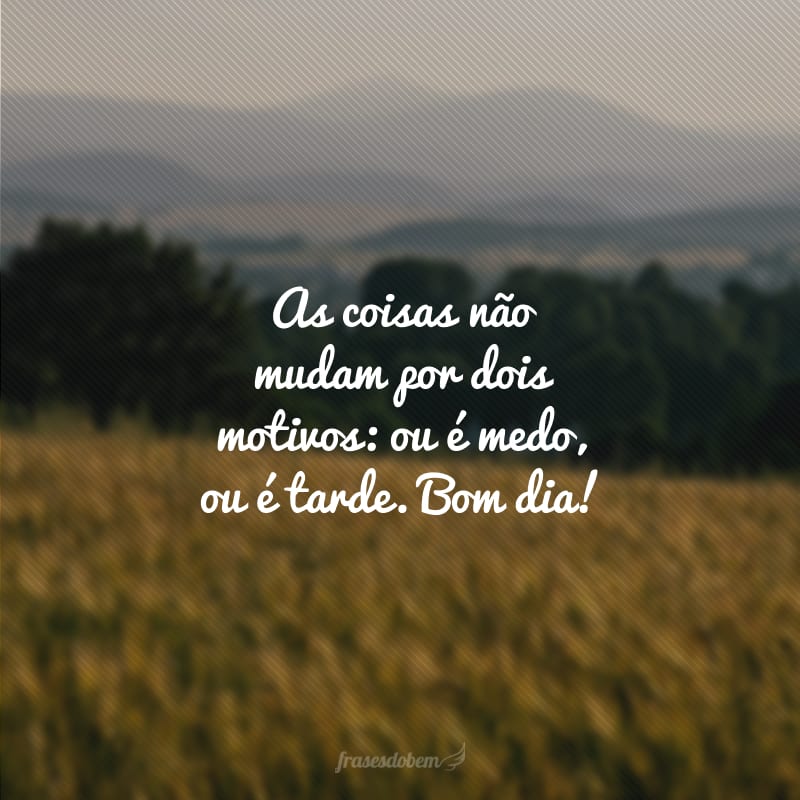 As coisas não mudam por dois motivos: ou é medo, ou é tarde. Bom dia!