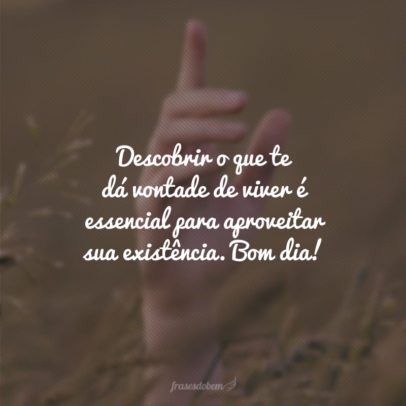 Descobrir o que te dá vontade de viver é essencial para aproveitar sua existência. Bom dia!