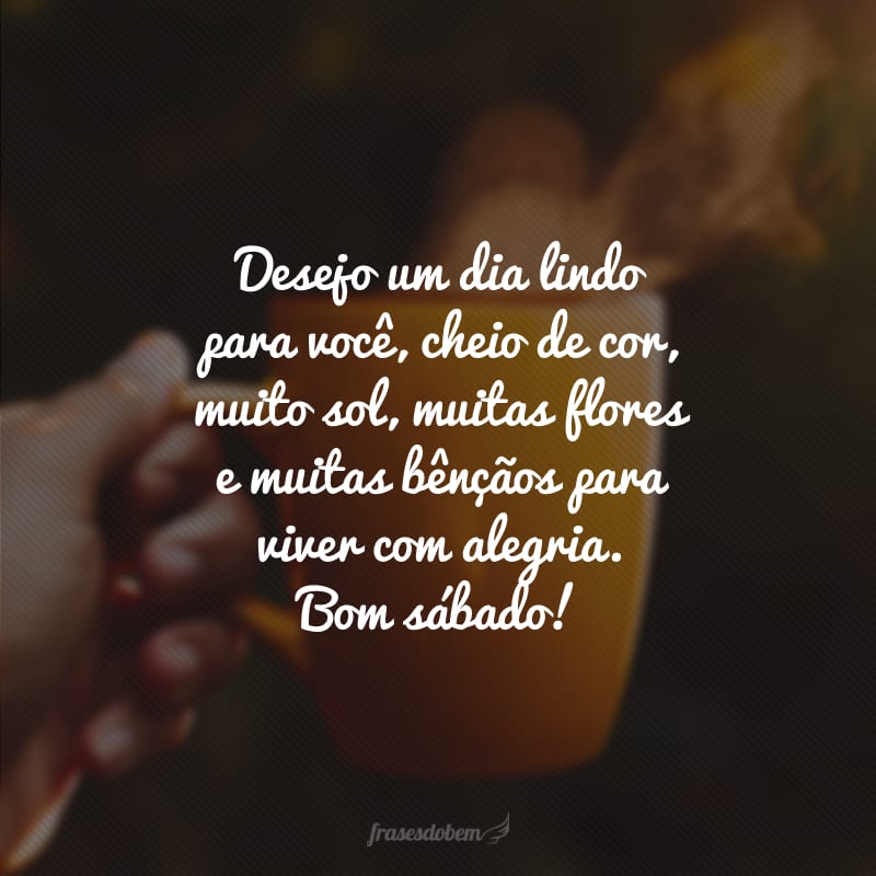 Desejo um dia lindo para você, cheio de cor, muito sol, muitas flores e muitas bênçãos para viver com alegria. Bom sábado!