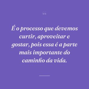 É o processo que devemos curtir, aproveitar e gostar, pois essa é a parte mais importante do caminho da vida.