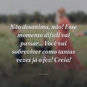 Não desanima, não! Esse momento difícil vai passar... Você vai sobreviver como tantas vezes já o fez! Creia!