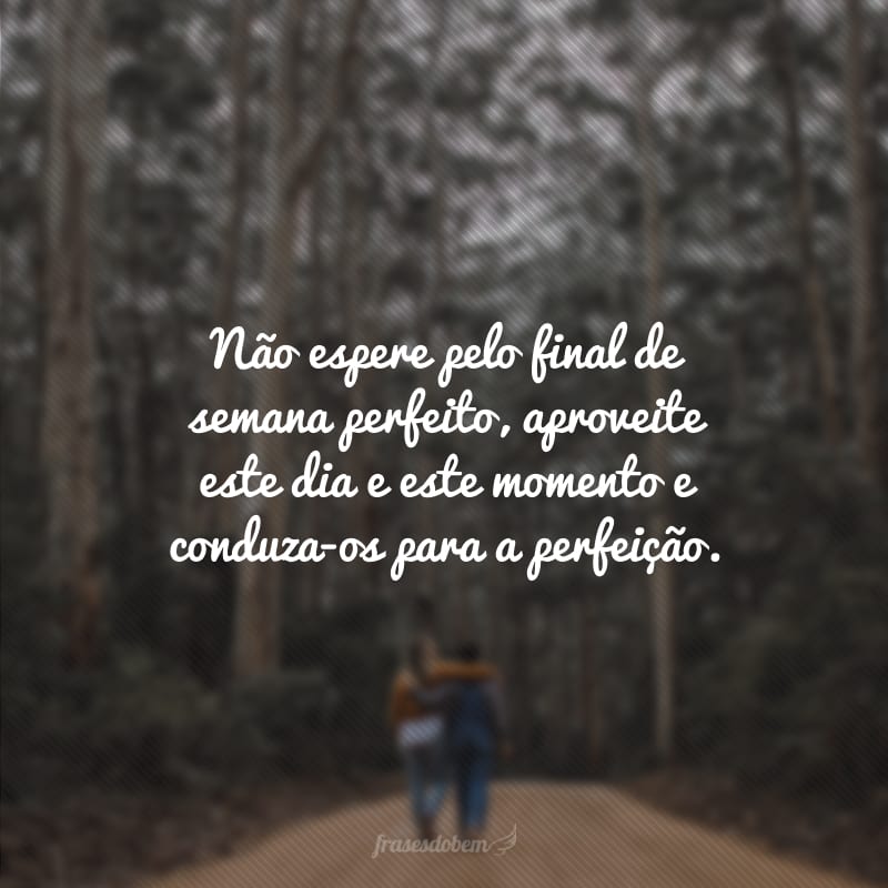 Não espere pelo final de semana perfeito, aproveite este dia e este momento e conduza-os para a perfeição.