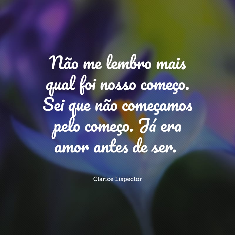 Não me lembro mais qual foi nosso começo. Sei que não começamos pelo começo. Já era amor antes de ser.