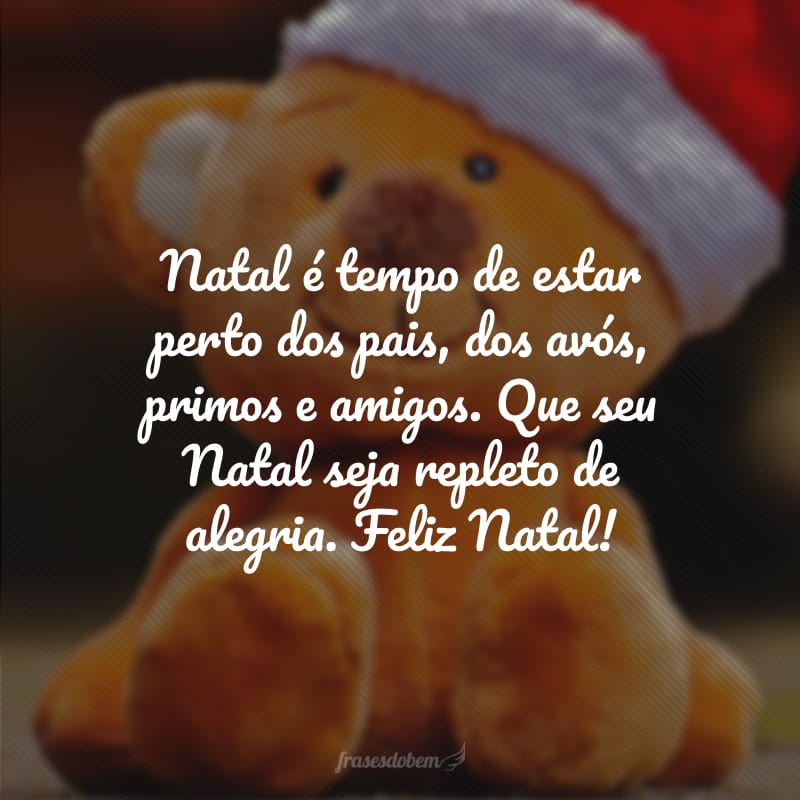 Natal é tempo de estar perto dos pais, dos avós, primos e amigos. Que seu Natal seja repleto de alegria. Feliz Natal!