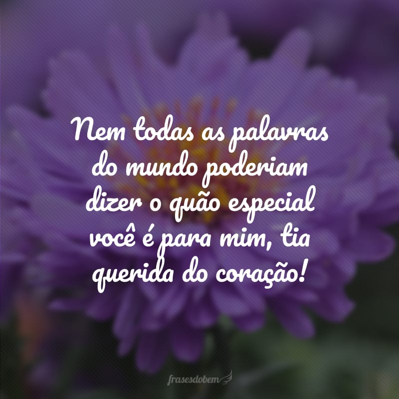 Nem todas as palavras do mundo poderiam dizer o quão especial você é para mim, tia querida do coração!