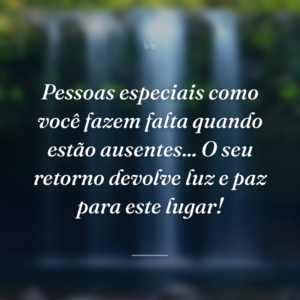 Pessoas especiais como você fazem falta quando estão ausentes... O seu retorno devolve luz e paz para este lugar!