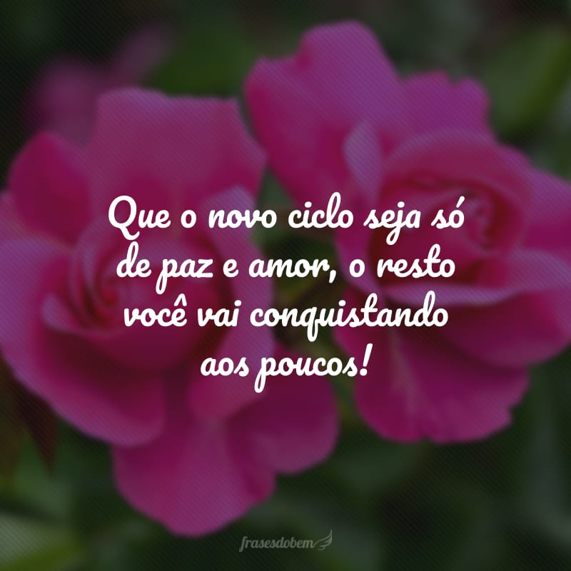 Que o novo ciclo seja só de paz e amor, o resto você vai conquistando aos poucos!