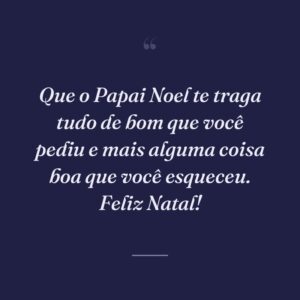 Que o Papai Noel te traga tudo de bom que você pediu e mais alguma coisa boa que você esqueceu. Feliz Natal!