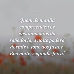 Quem de manhã compreendeu os ensinamentos da sabedoria, à noite poderá dormir o sono dos justos. Boa noite, segunda-feira!