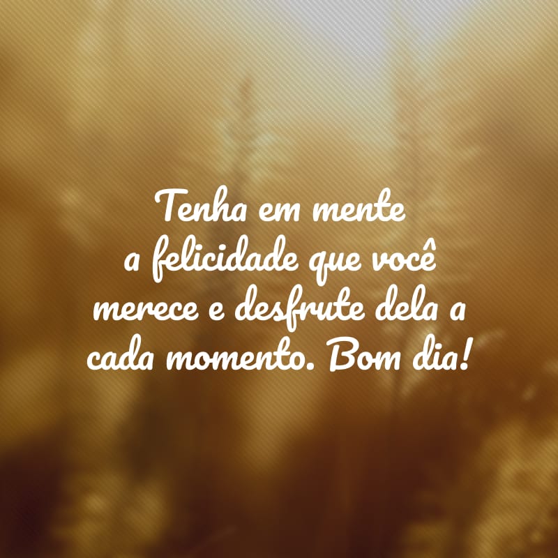 Tenha em mente a felicidade que você merece e desfrute dela a cada momento. Bom dia!