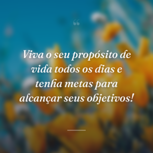 Viva o seu propósito de vida todos os dias e tenha metas para alcançar seus objetivos!