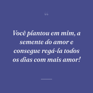 Você plantou em mim, a semente do amor e consegue regá-la todos os dias com mais amor!