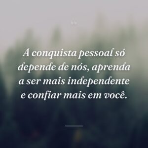 A conquista pessoal só depende de nós, aprenda a ser mais independente e confiar mais em você.