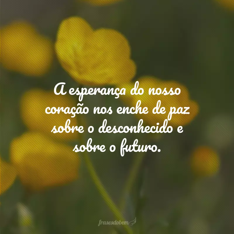 A esperança do nosso coração nos enche de paz sobre o desconhecido e sobre o futuro.