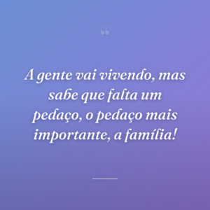 A gente vai vivendo, mas sabe que falta um pedaço, o pedaço mais importante, a família!