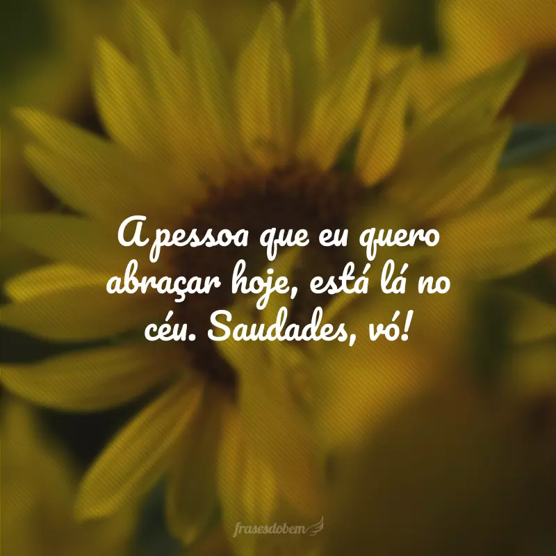 A pessoa que eu quero abraçar hoje, está lá no céu. Saudades, vó!