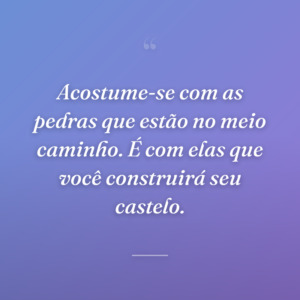 Acostume-se com as pedras que estão no meio caminho. É com elas que você construirá seu castelo.