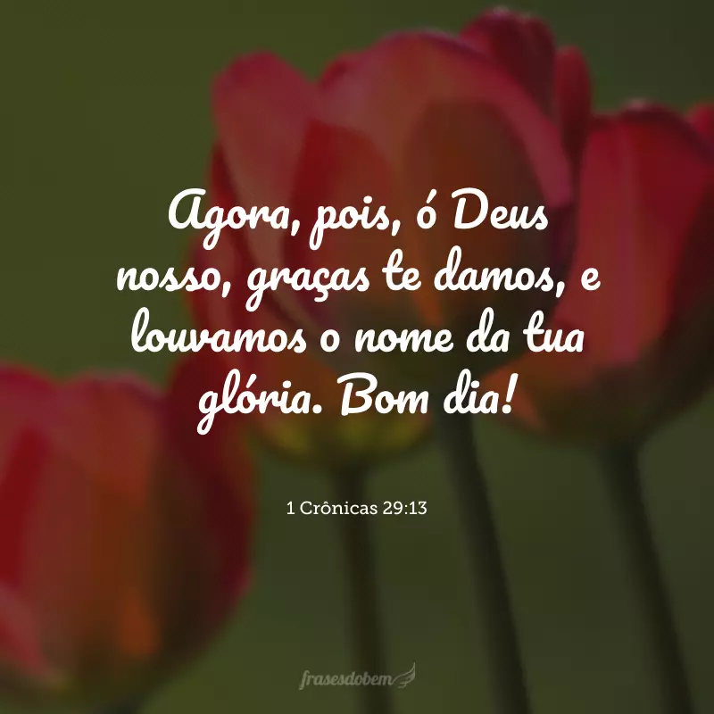 Agora, pois, ó Deus nosso, graças te damos, e louvamos o nome da tua glória. Bom dia!