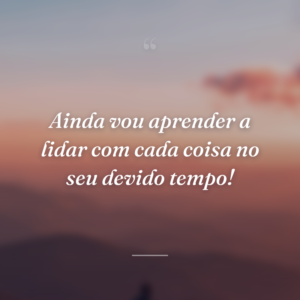 Ainda vou aprender a lidar com cada coisa no seu devido tempo!