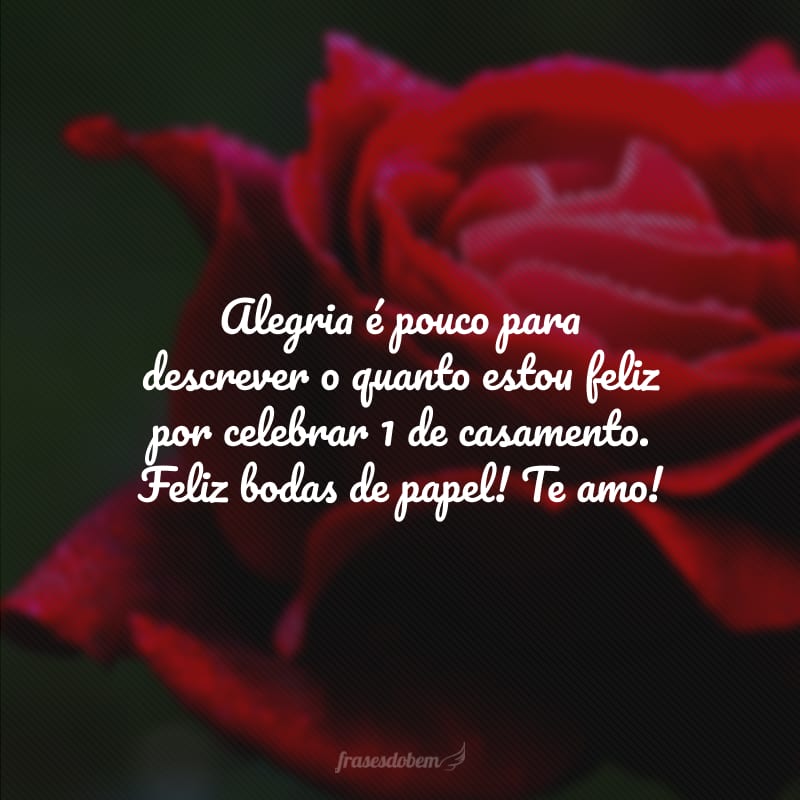 Alegria é pouco para descrever o quanto estou feliz por celebrar 1 de casamento. Feliz bodas de papel! Te amo!