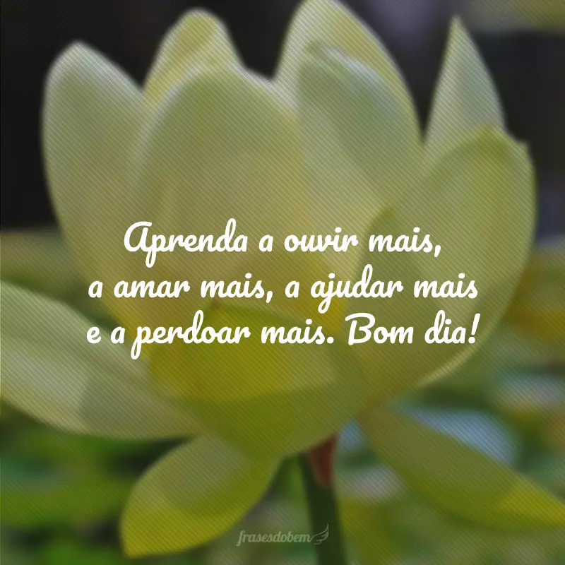 Aprenda a ouvir mais, a amar mais, a ajudar mais e a perdoar mais. Bom dia!